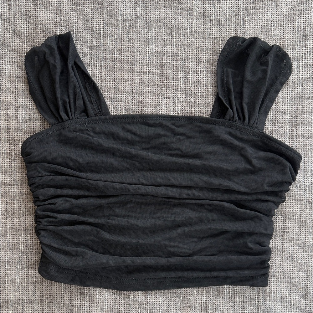SHEIN Elegant Black Gathered Crop Top